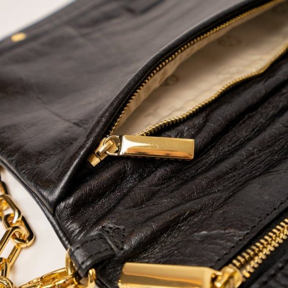 Tory Burch Black Leather Fold Over Shoulder Bag - Picture 3 of 4